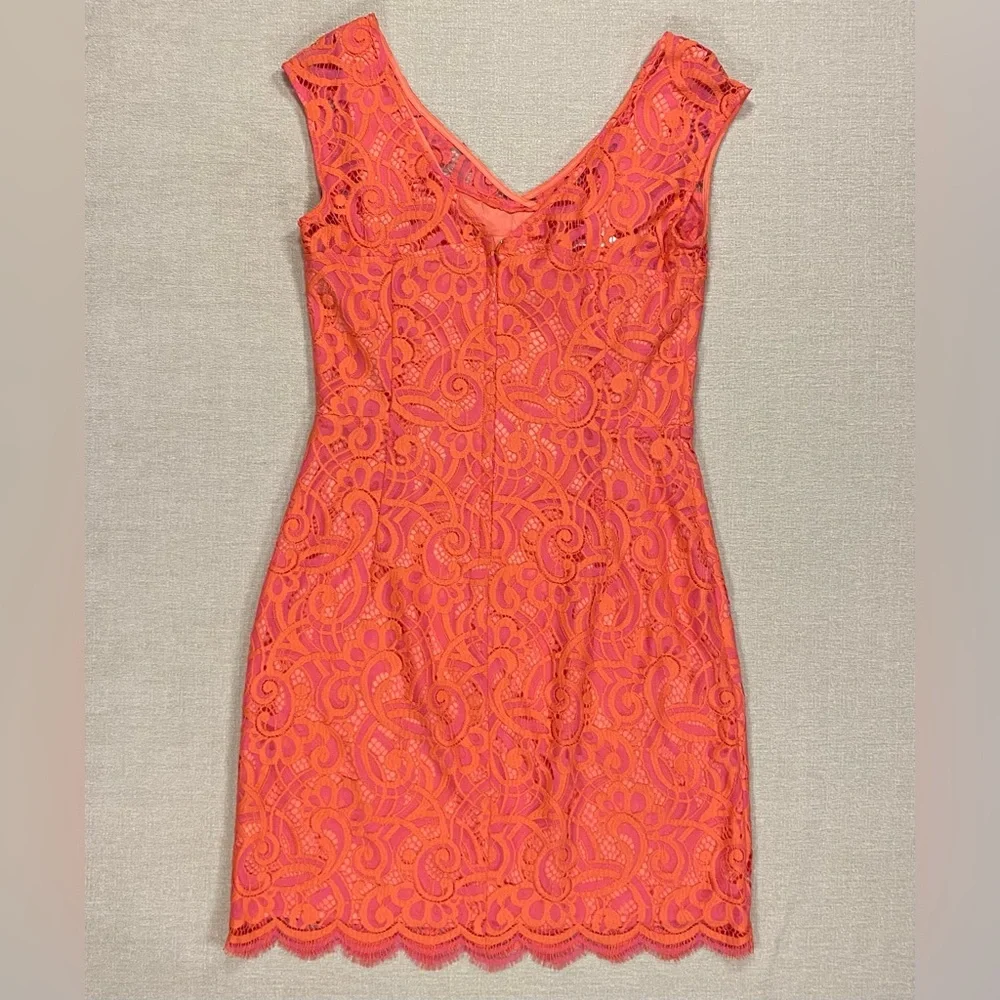 ๐ชธ 8 Lilly Pulitzer Rosaline Dress Lace Lined V Neck Pink and Orange Coral - Picture 3 of 11